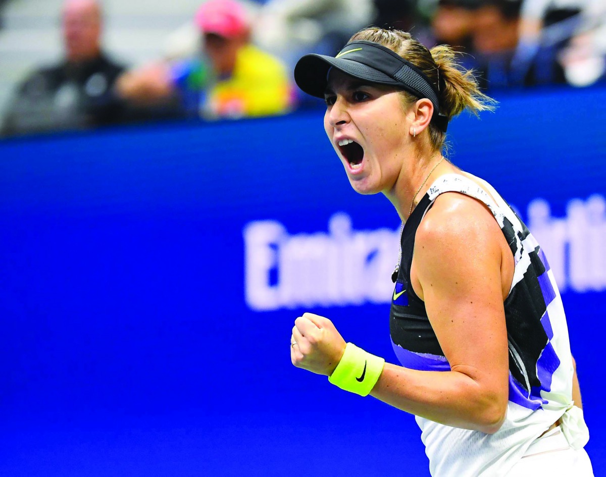 Belinda Bencic of Switzerland after winning a service break in the first set against Naomi Osaka of Japan in the fourth round on day eight of the 2019 U.S. Open tennis tournament at USTA Billie Jean King National Tennis Center. Credit: Robert Deutsch-USA 