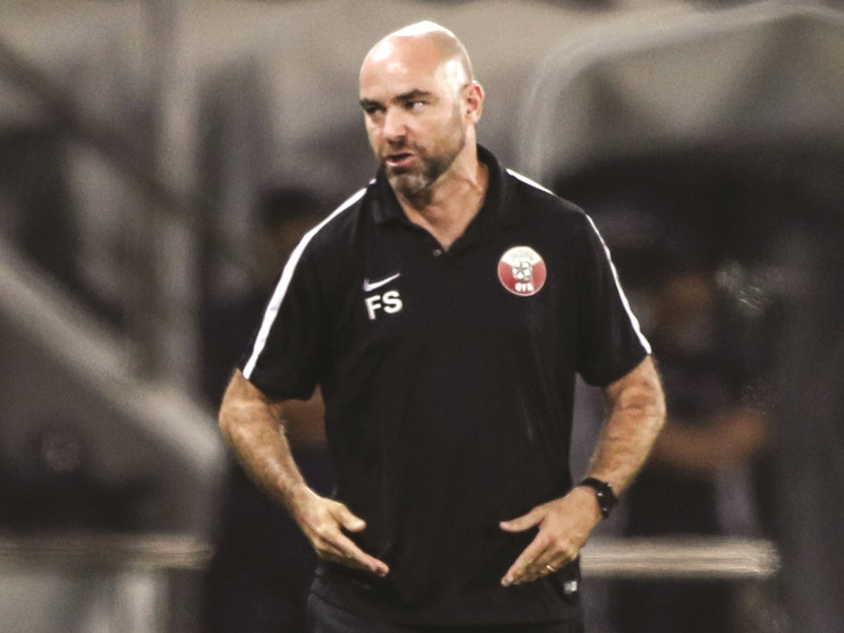Qatar’s coach Felix Sanchez gestures during the match against Afghanistan in Doha on Thursday.