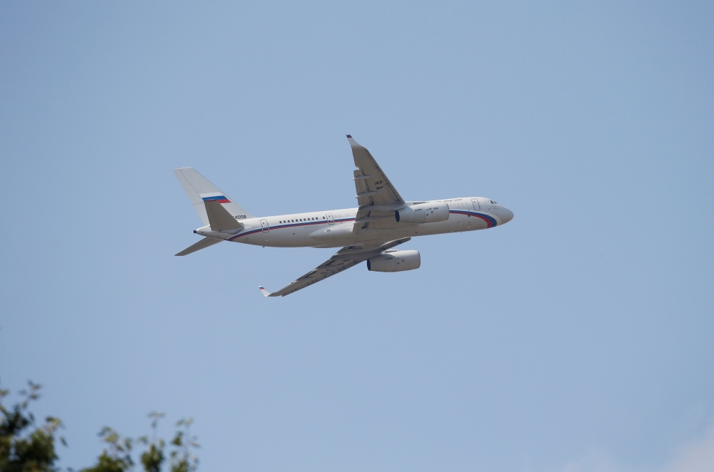 A Russian plane takes off at Borispil International Airport amid expectations of Russia-Ukraine prisoner swap, outside Kiev, Ukraine September 7, 2019. REUTERS/Valentyn Ogirenko
