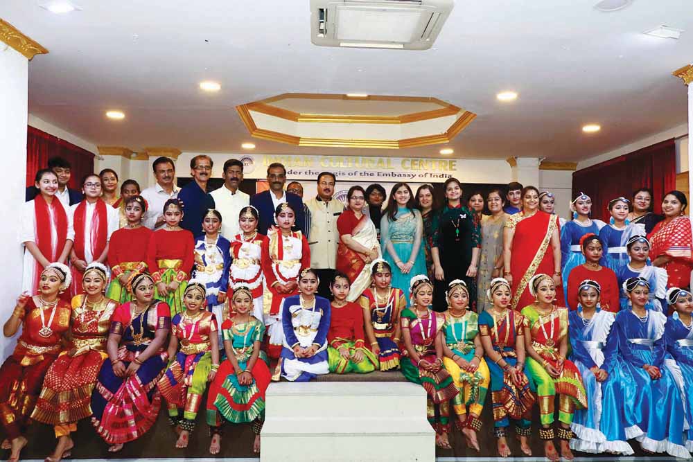 The artistes, who staged various dazzling performances, with the members of Indian Cultural Centre during the event.