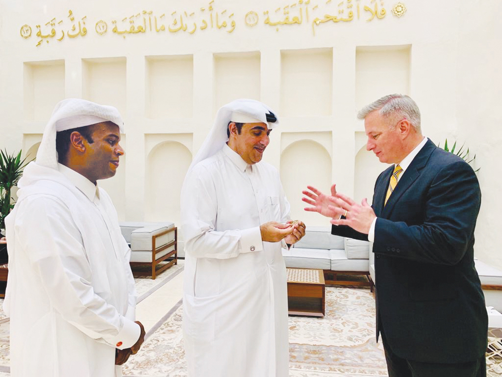 US Ambassador-at-Large to Monitor and Combat Trafficking in Persons, John Cotton Richmond, with the Director of Msheireb Museum, Hafiz Ali, during a visit to Msheireb Museum. 