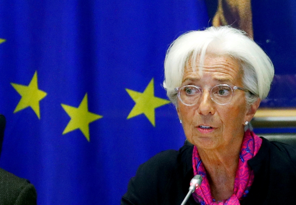 FILE PHOTO: Christine Lagarde, the next president of the European Central Bank, speaks to the European Parliament's Economic and Monetary Affairs Committee in Brussels, Belgium September 4, 2019. REUTERS/Francois Lenoir/File Photo