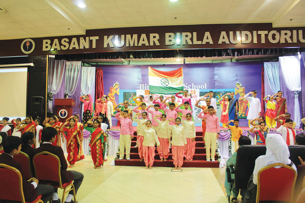 The students at the main section of Birla Public School during the celebration of Hindi Divas.
