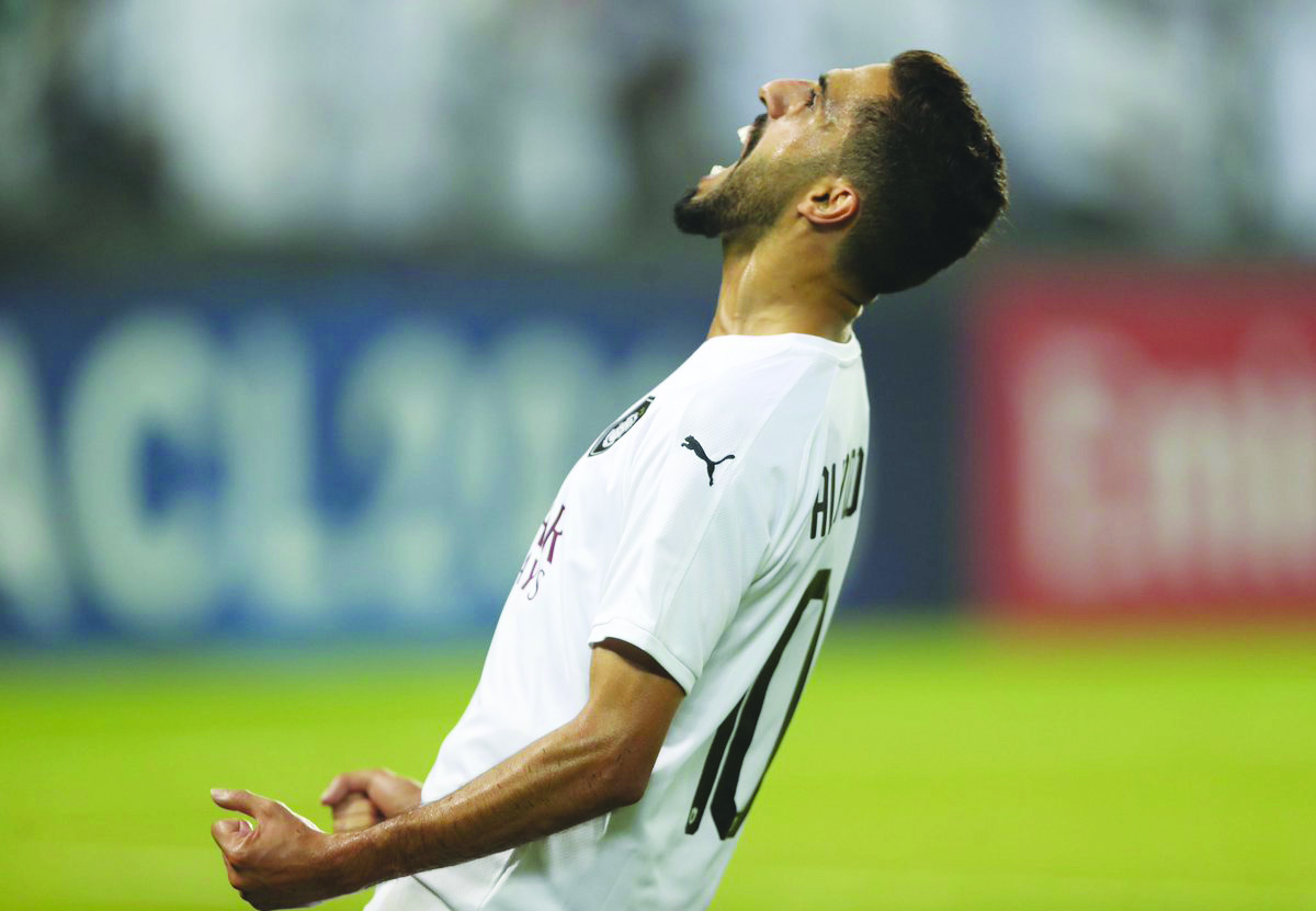 Hassan Al Haydos celebrates after scoring Al Sadd’s second goal during the AFC Champions League quarter-final second leg match against Saudi’s Al Nassr, on Monday.
Picture: Twitter/@theAFCCL_ar