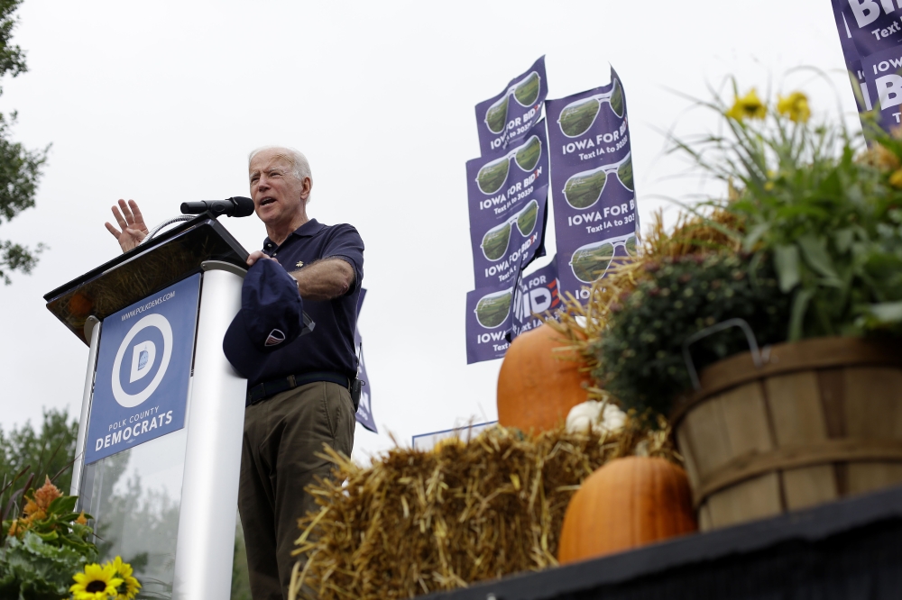 Former Vice President and presidential candidate Joe Biden speaks during the Democratic Polk County Steak Fry on September 21, 2019 in Des Moines, Iowa. Seventeen presidential candidates attended the Polk County Steak Fry. Joshua Lott/Getty Images/AFP