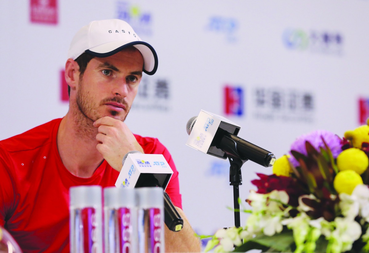Britain's tennis player Andy Murray attends a press conference ahead of the ATP Zhuhai Championships in Zhuhai in China's southern Guangdong province. 