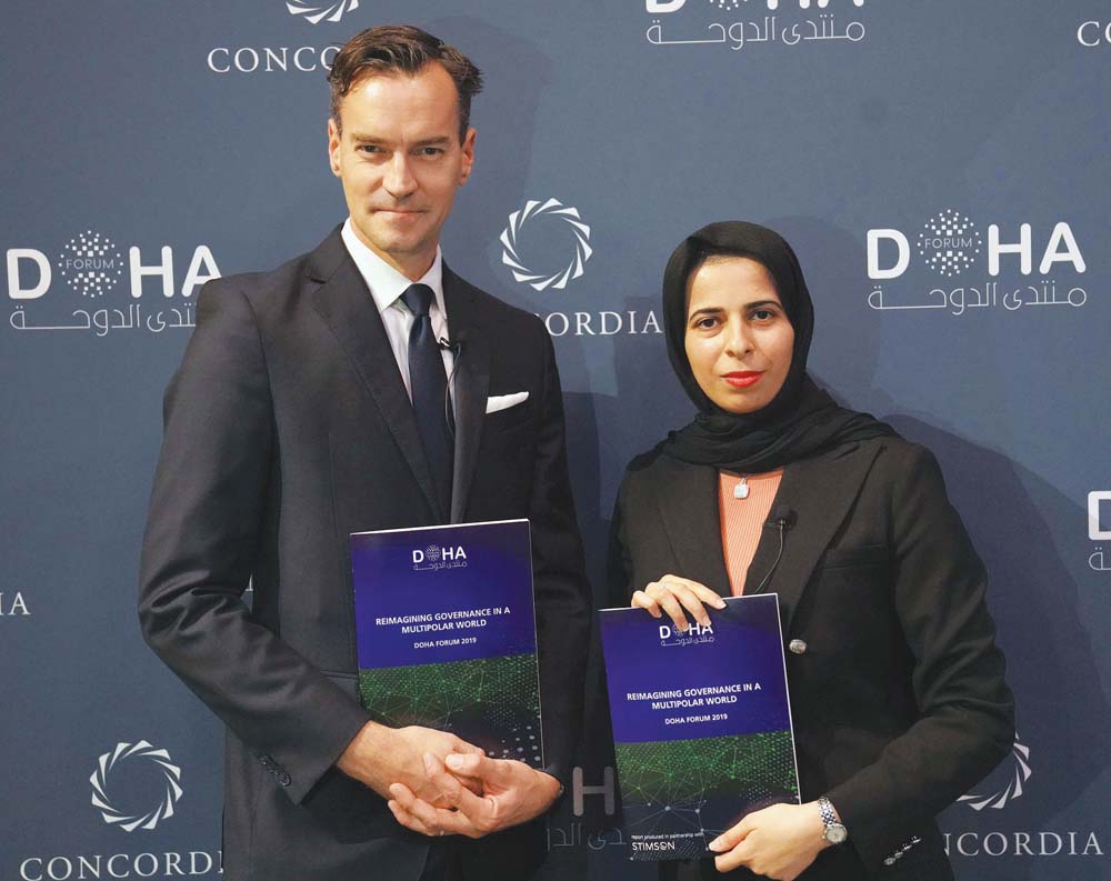 H E Lolwah Al Khater (right), spokesperson for the Ministry of Foreign Affairs and Executive Director of Doha Forum, and President and CEO of The Stimson Center, Brian Finlay at Concordia Summit in New York.