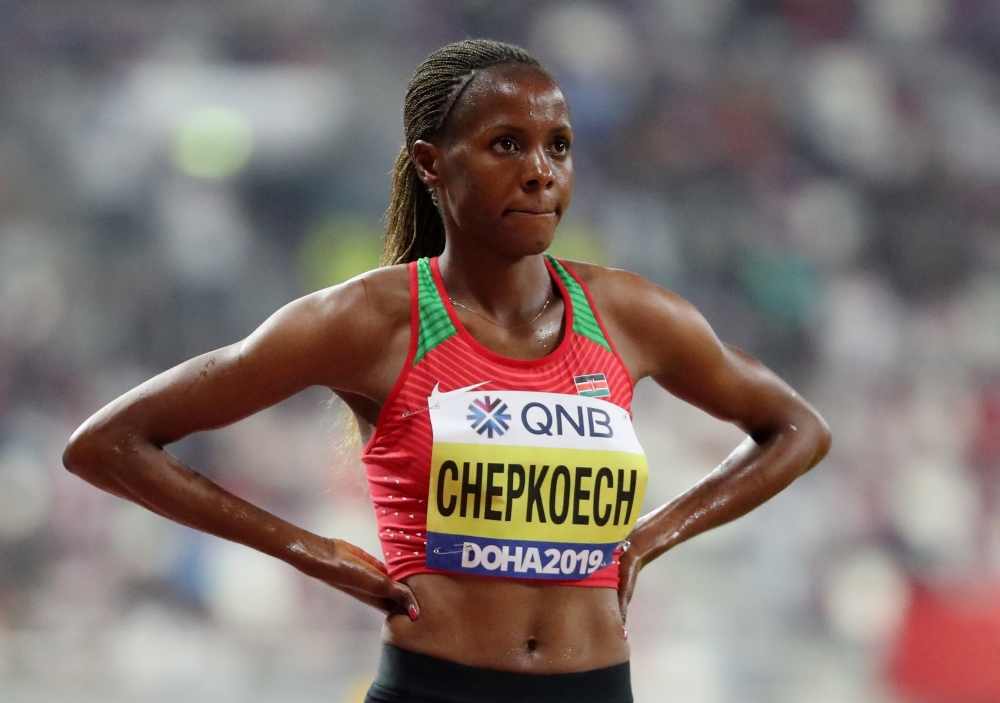 Kenya's Beatrice Chepkoech reacts. Reuters/Lucy Nicholson