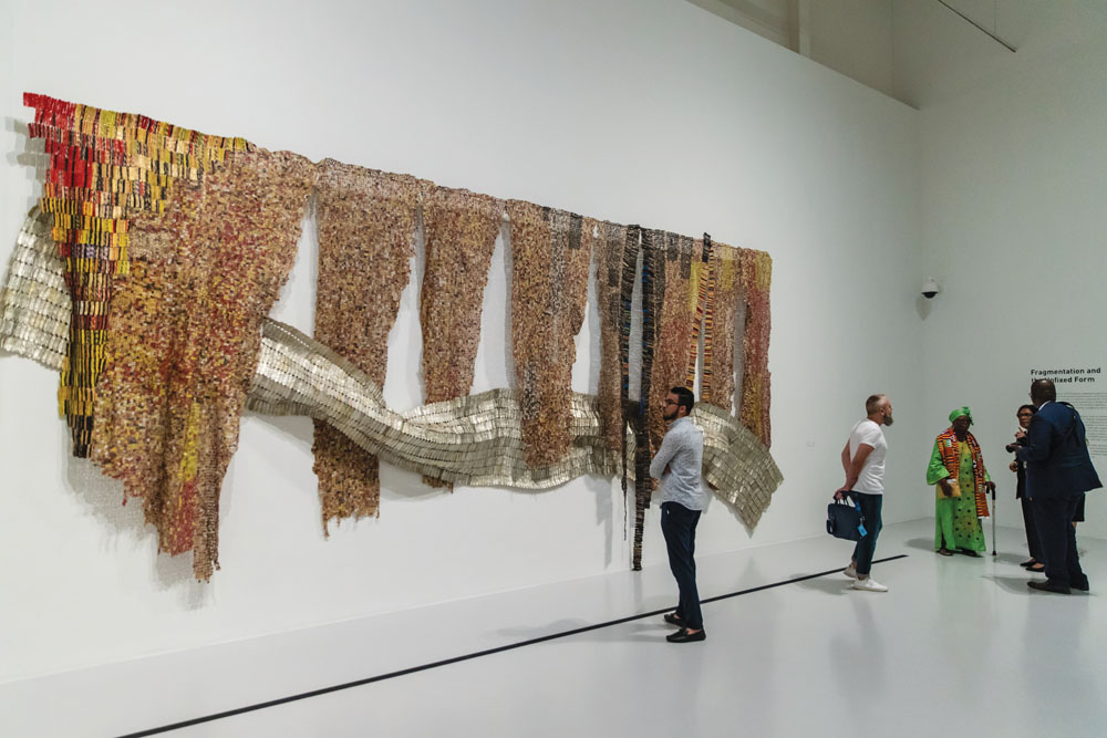 One of the works on display at “El Anatsui: Triumphant Scale” exhibition, which opened at Mathaf: Arab Museum of Modern Art, yesterday.