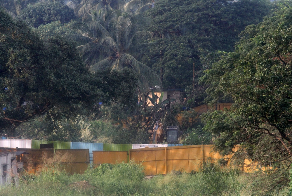 A view of the construction site of a metro train parking shed for an upcoming subway line is seen in the Aarey Colony suburb of Mumbai, India, October 5, 2019. REUTERS/Prashant Waydande
