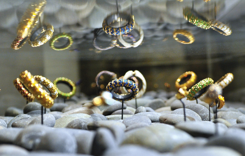 Left and centre: Some of the pieces of jewellery and art objects crafted by iconic French jewellery designer Jean Jean Schlumberger which are on show at the “Magnificent Jewels of Jean Schlumberger: Pics: Abdul Basit / The Peninsula