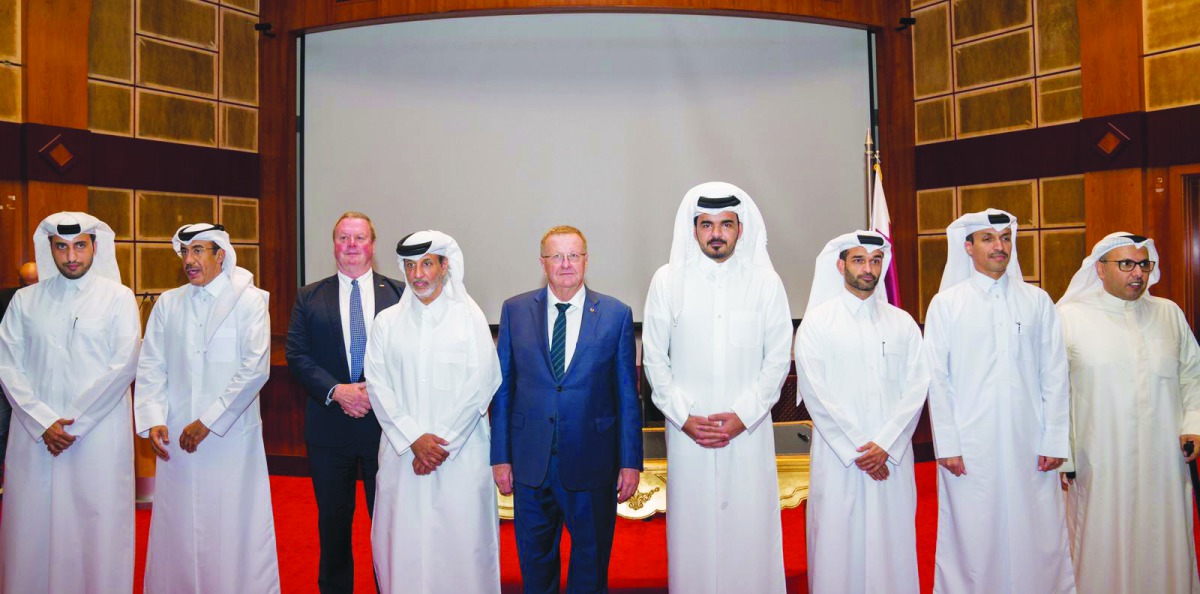 The President of Qatar Olympic Committee (QOC), H E Sheikh Joaan bin Hamad Al Thani, QOC Secretary-General and Chairman of Board of the Qatar Olympic Academy, Jassim Rashid Al Buainain, Secretary-General at the Supreme Committee for Deilivery & Legacy (SC