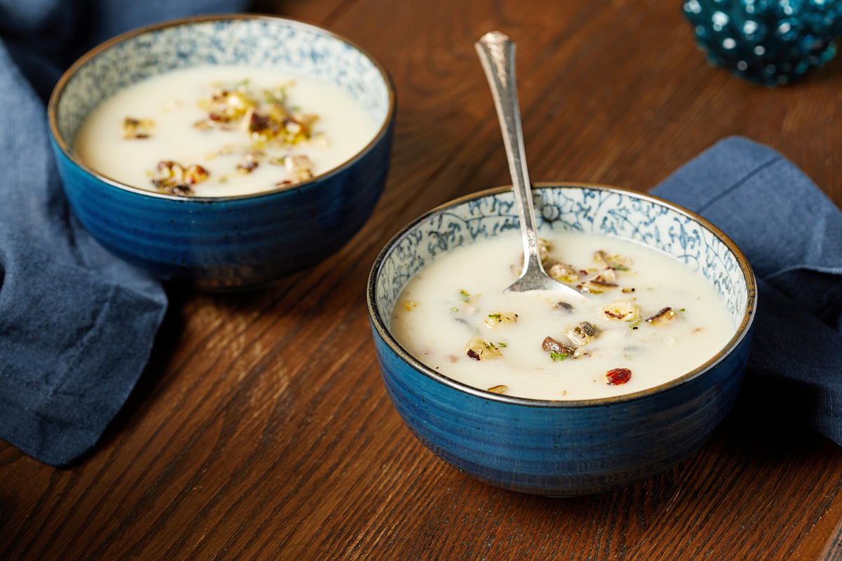 Cauliflower Soup with Mushrooms and Hazelnuts.  Photo for The Washington Post by Tom McCorkle