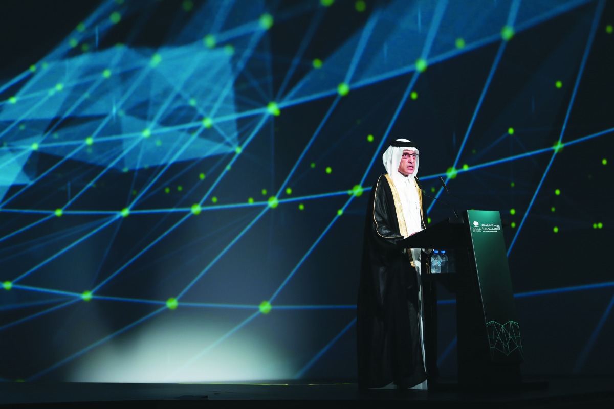 Qatar Airways Group Chief Executive and Secretary-General of Qatar National Tourism Council, Akbar Al Baker, announcing the launch of a “revolutionary” new engine-cleaning system, at QSTP’s 10th-anniversary celebration. 