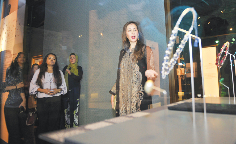 Dr Tara Desjardins, curator of “Set in Stone: Gems and Jewels from Royal Indian Courts”, during the opening of the exhibition at the Museum of Islamic Art, yesterday. Pic: Baher Amin/The Peninsula 