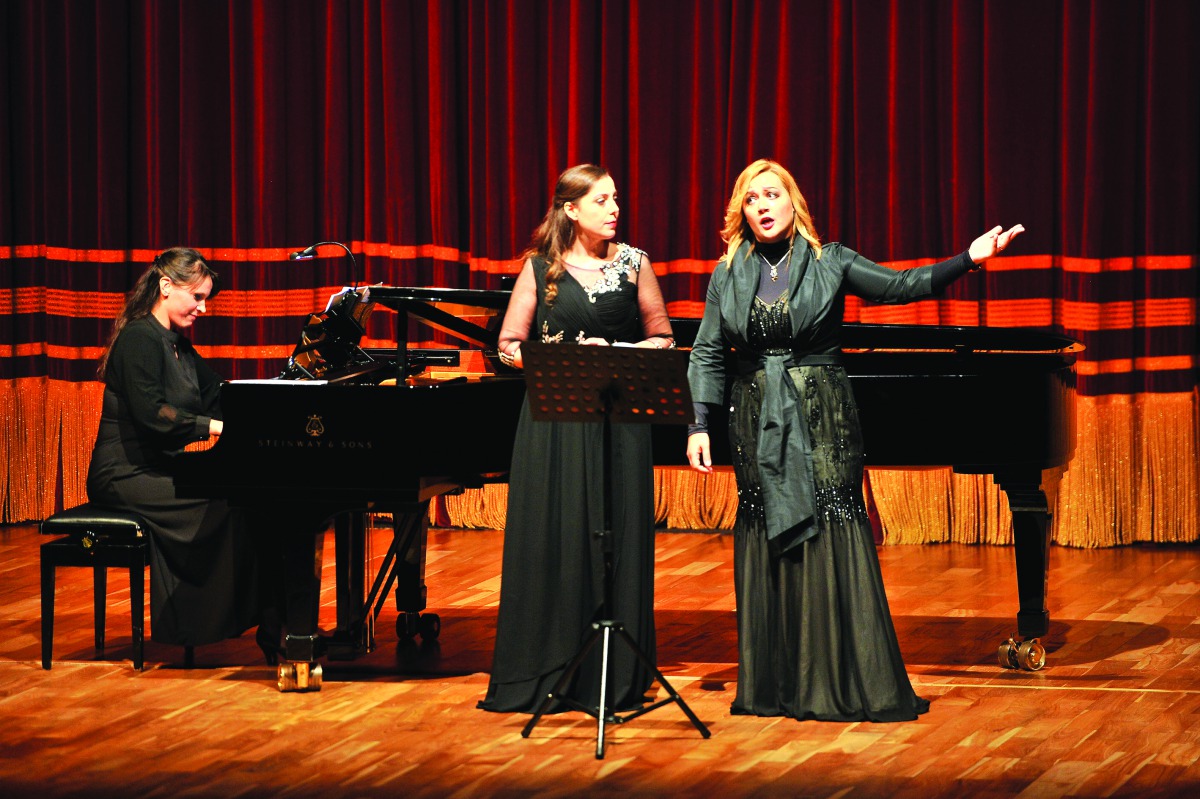 Pianist Edina Bak (left), soprano Erika Beretti (centre), and mezzo-soprano Irida Dragoti perform to a capacity crowd. Pics: Baher Amin/The Peninsula