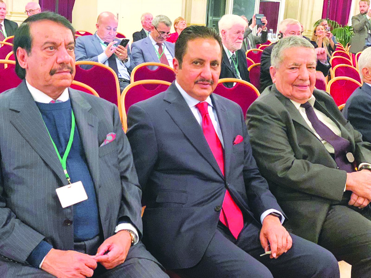 Qatar Chamber Chairman Sheikh Khalifa bin Jassim Al Thani (centre) and other officials during the event in Vienna.