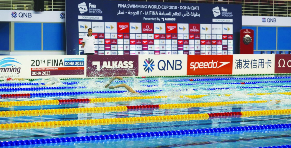 An action during last year’s FINA Swimming World Cup Doha event at the Hamad Aquatic Centre.