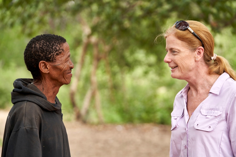 Vanessa Hayes speaks with Headman ?kun ?kunta, from an extended Ju/'hoansi family, who provided genome data for a study identifying the ancestral homeland in southern Africa of all living members of our species, in Namibia, February 6, 2019. Chris Bennett