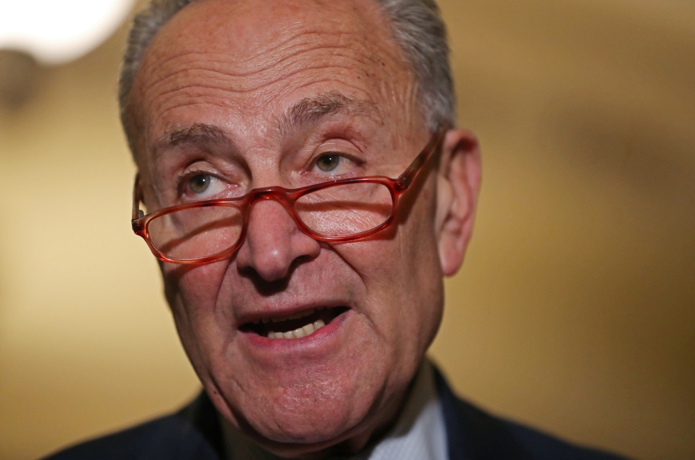 US Senate Minority Leader Chuck Schumer (D-NY) talks to reporters after the weekly Senate policy lunches at the U.S. Capitol in Washington, October 29, 2019. Reuters/Siphiwe Sibeko