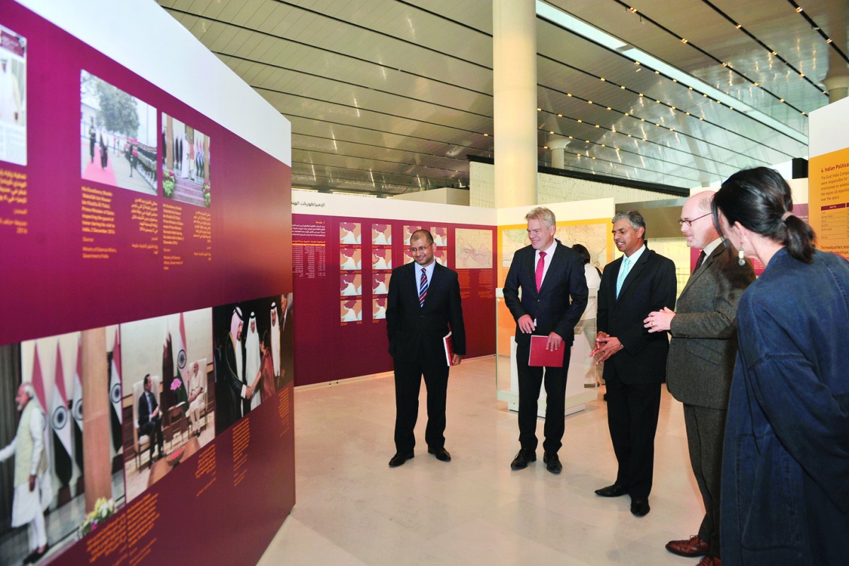 Indian Ambassador to Qatar, P Kumaran (centre); Director of Sheikh Faisal Bin Qassim Al Thani Museum, Kees Wieringa (second left); Dr. James Onley (second right), Director of Historical Research and Partnerships at QNL, and other officials touring the “Qa