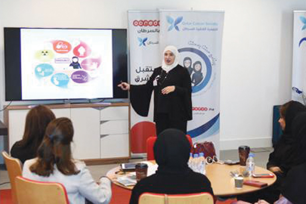 An expert sharing views on breast cancer during the event organised by Commercial Bank and QCS to raise awareness on the topic. 