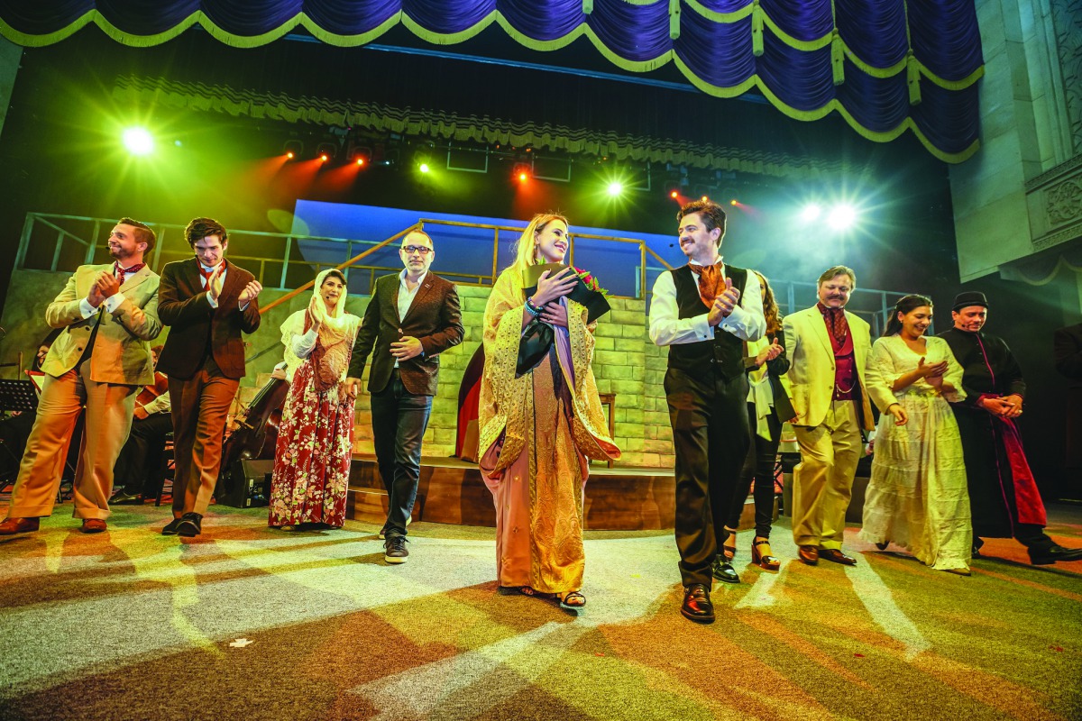 The cast of Broken Wings with Qatari composer, Dana Al Fardan, during its staging at Katara Opera House.