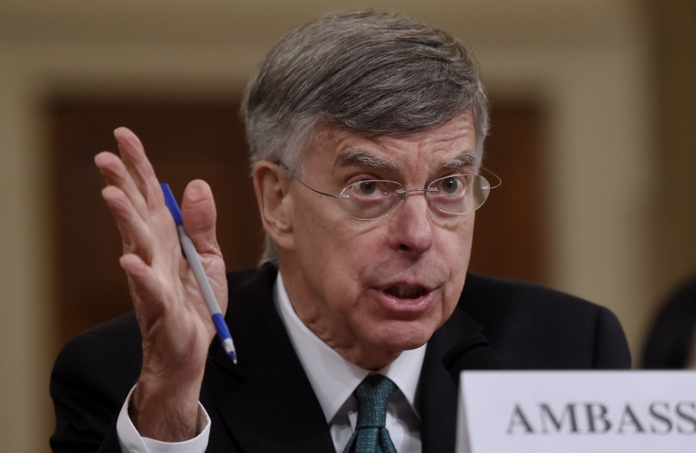 Top US diplomat in Ukraine William Taylor testifies during the House Intelligence Committee on Capitol Hill in Washington, DC on November 13, 2019, at the first public impeachment hearing of President Donald Trump's efforts to tie US aid for Ukraine to in