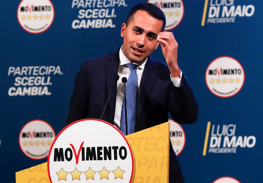 5-Star Movement leader Luigi Di Maio speaks during an electoral rally in Caserta, February 23, 2018. Reuters / Ciro De Luca
