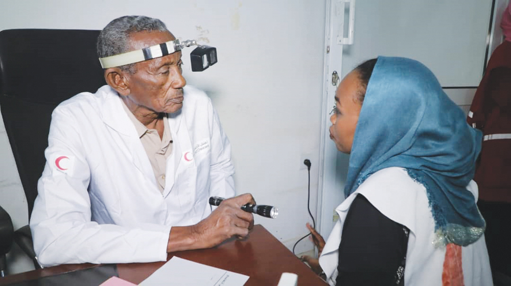 A patient being examined as part of the eye-treatment and anti-blindness project in Sudan. 