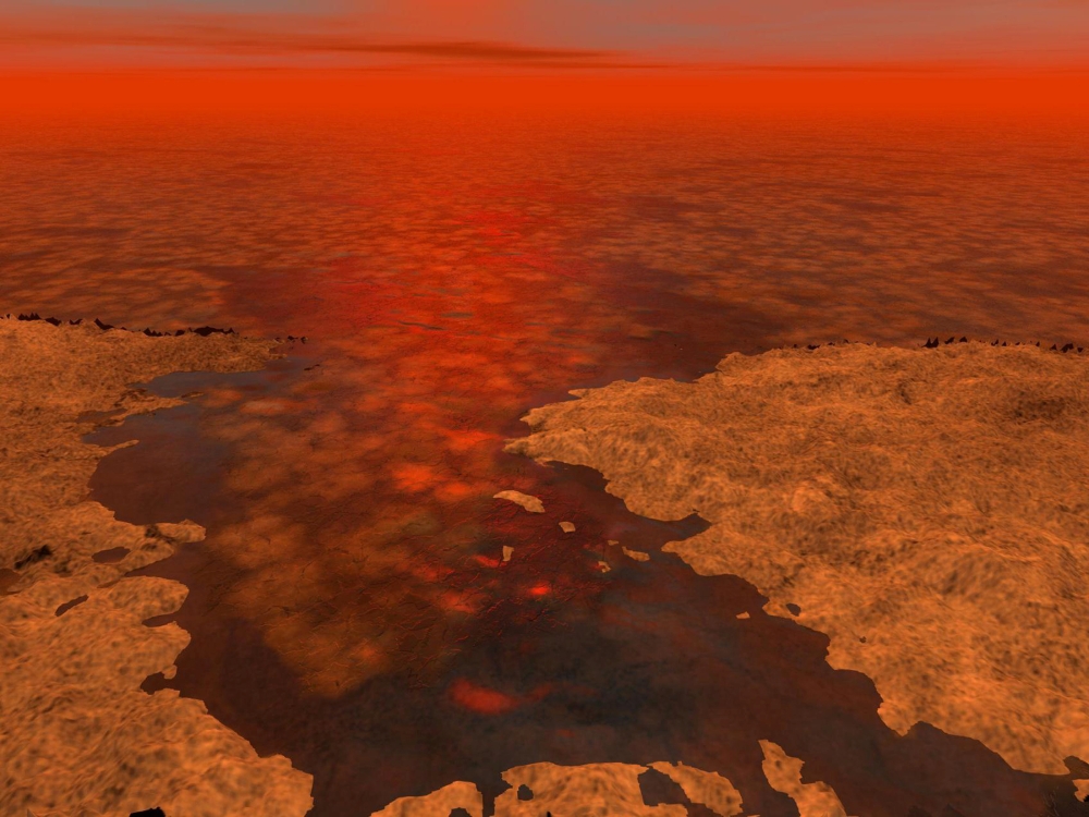 FILE PHOTO: This artist's concept envisions what hydrocarbon ice forming on a liquid hydrocarbon sea of Saturn's moon Titan might look like in this NASA image released on January 8, 2013. Reuters/NASA/JPL-Caltech/USGS/Handout/File Photo
