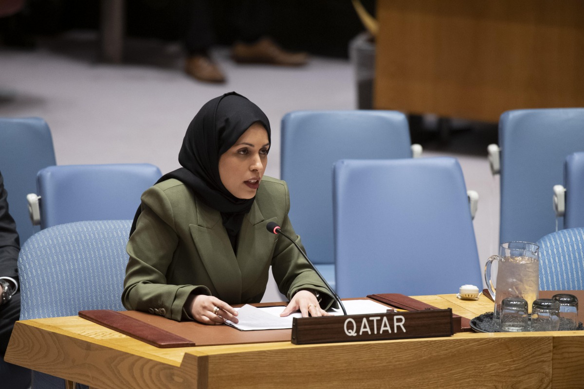 The Permanent Representative of Qatar to the United Nations, H E Ambassador Sheikha Alya Ahmed bin Saif Al Thani, speaking at the event.
