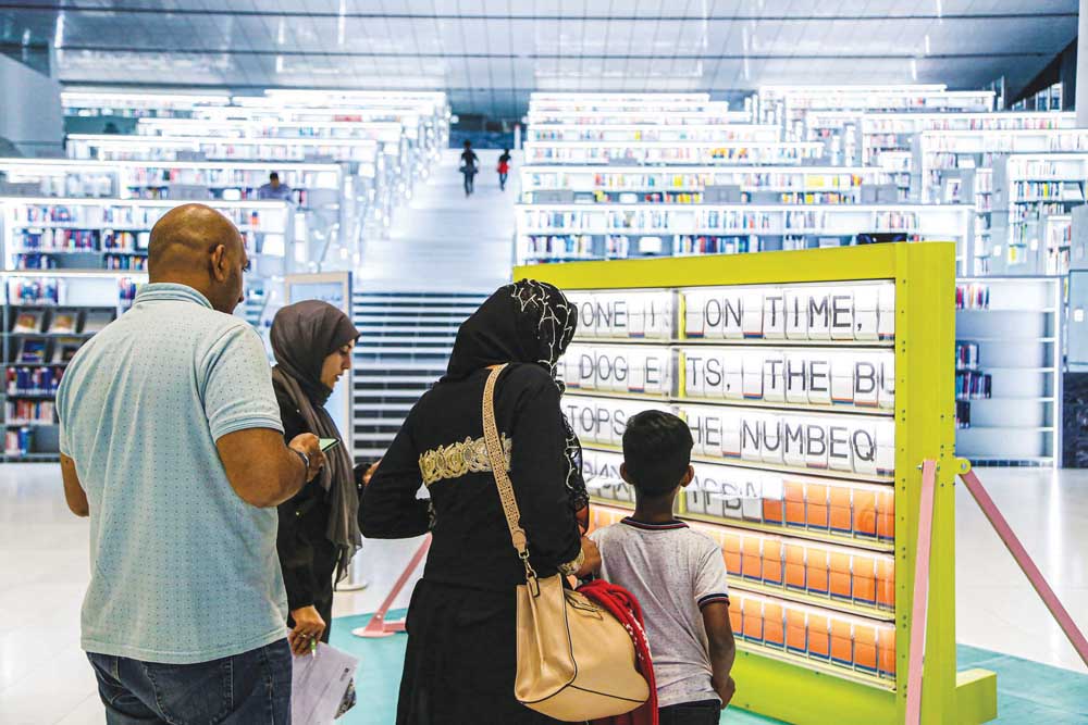 The visitors at Qatar National Library taking a look at the art installations, which were presented as part of the Qatar-British Festival, yesterday. 