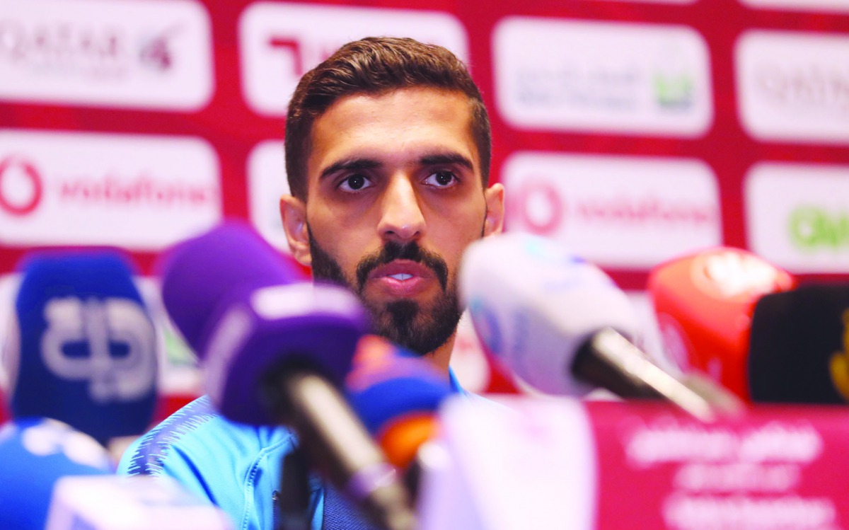 Qatari skipper Hassan Al Haydos speaks during a press conference held in Doha yesterday ahead of the 24th Arabian Gulf Cup.