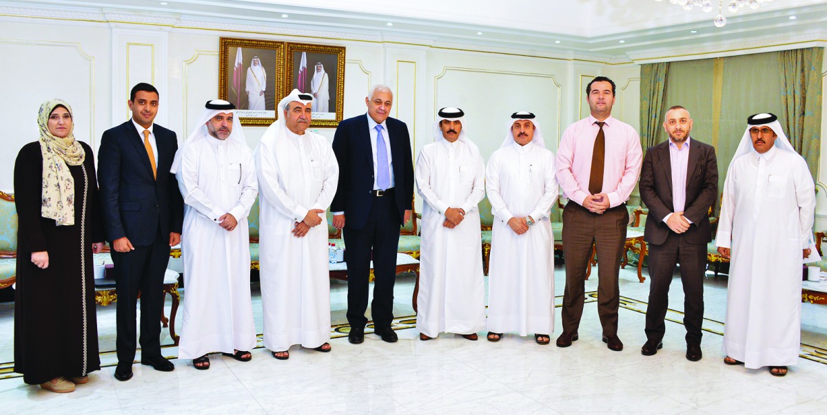 Members of a visiting Jordanian delegation led by Undersecretary of Labour Ministry, Farouq Al Hadidi, and Qatar Chamber’s Second Vice-Chairman, Rashid bin Hamad Al Athba, and others posing for a group picture after the meeting at QC headquarters, yesterd