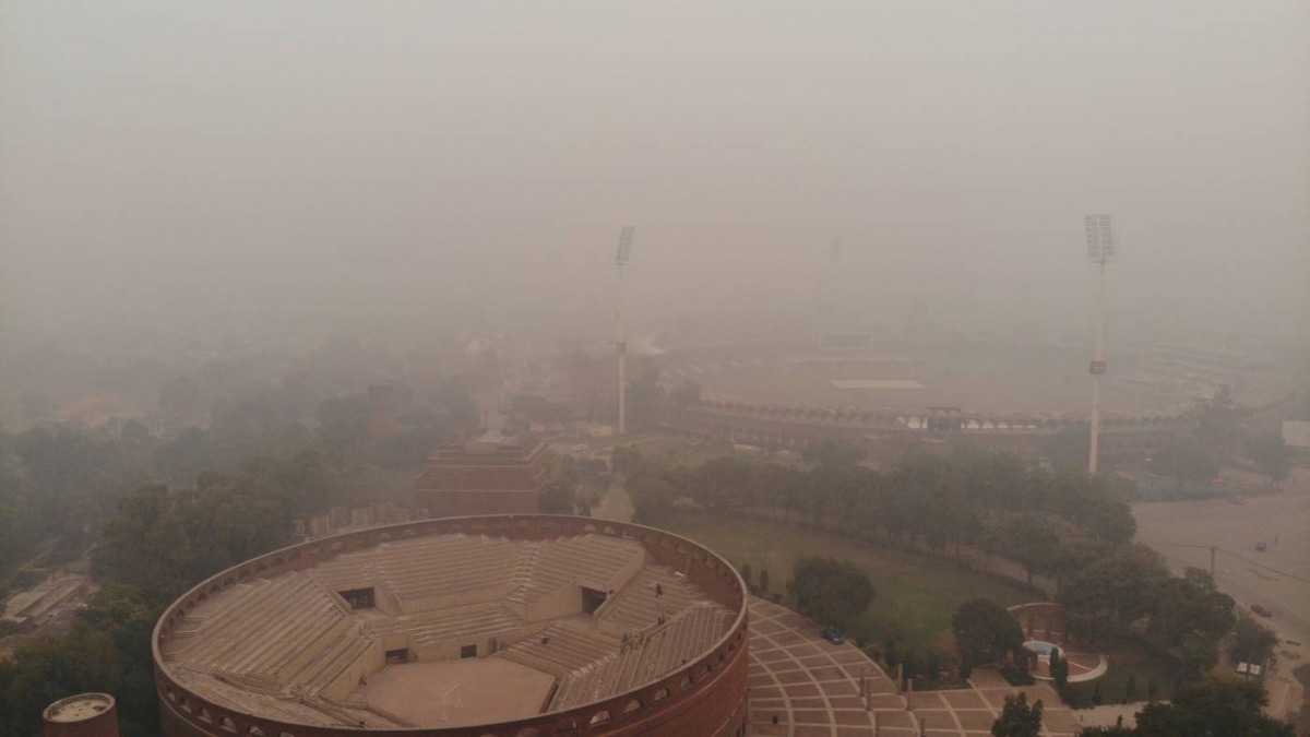 A view of Gaddafi stadium in Lahore, Pakistan, on a smoggy day, November 21, 2019. Thomson Reuters Foundation/Mahera Omar