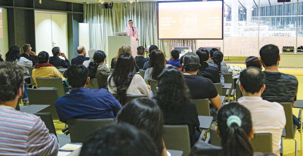 People listening to a lecture on ‘Gandhi After 150 Years’ at Qatar National Library.