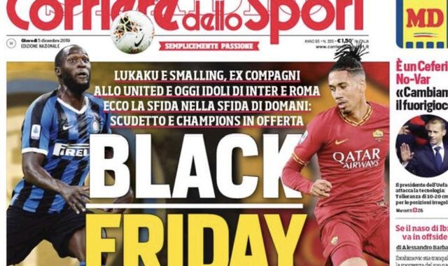 Former Manchester United teammates Smalling and Lukaku face off at the San Siro on Friday as Inter Milan look to maintain top spot in Serie A, prompting the Rome-based Corriere dello Sport to publish a headline that has attracted widespread condemnation.