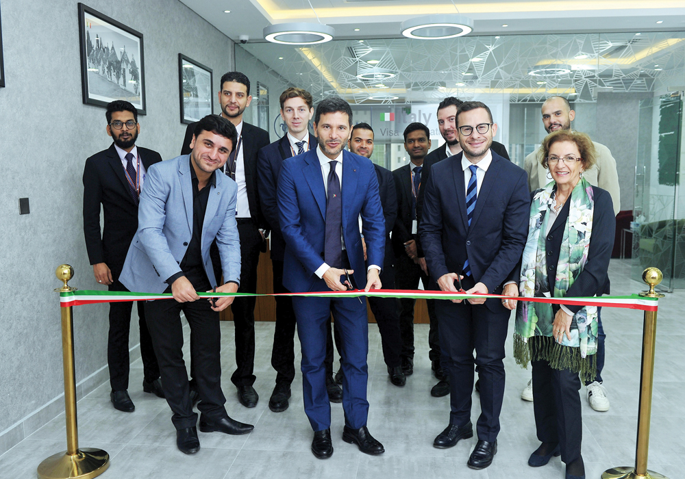 Pasquale Salzano, Ambassador of Italy to Qatar (second left), with other officials cutting the ribbon to officially inaugurate the Italian Visa Centre at Tower 3, The Gate Mall, yesterday. Pics by Abdul Basit/THE PENINSULA