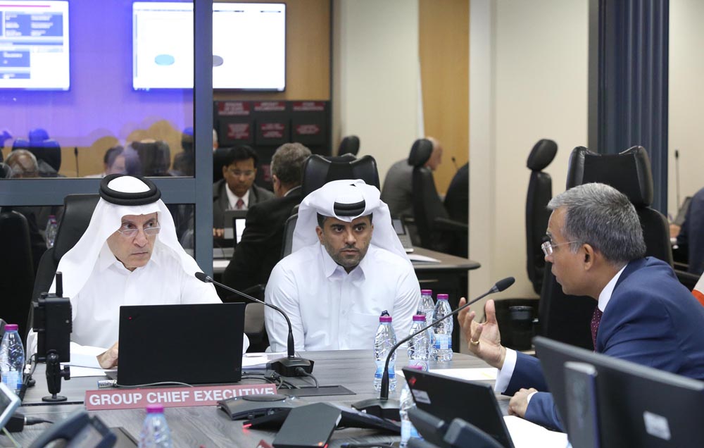 Qatar Airways Group Chief Executive, H E Akbar Al Baker (left), and other officials during the planned emergency exercise. 