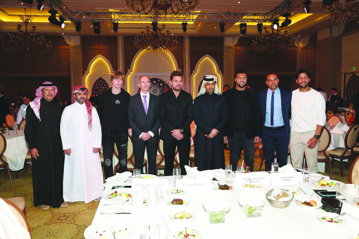 FROM LEFT: Saleh Al Mana, Vice President and Director of Government and Public Affairs for ExxonMobil Qatar; Tareq Zainal, Secretary-General of Qatar Tennis Federation; Andrey Rublev, Alistair Routledge, President and General Manager for ExxonMobil Qatar;