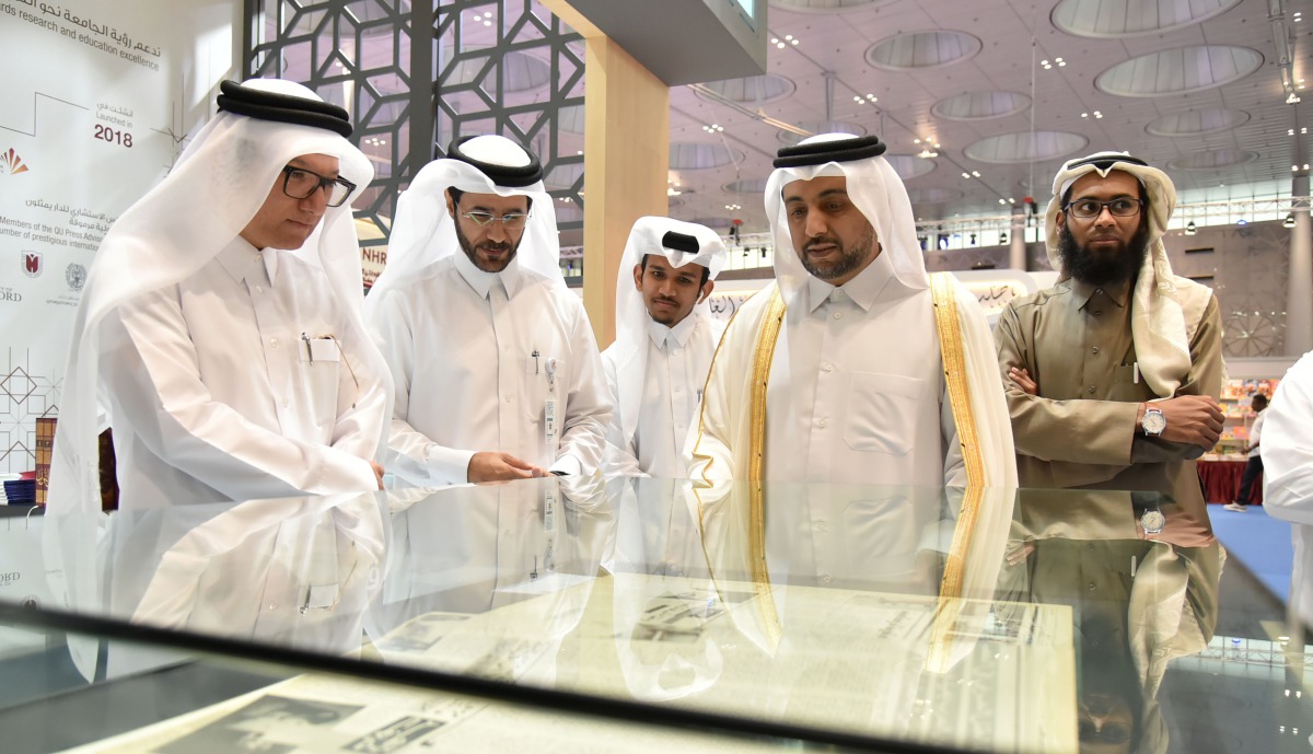 Qatar University President, Dr. Hassan Al Derham, at the university's booth at the Fair. 
