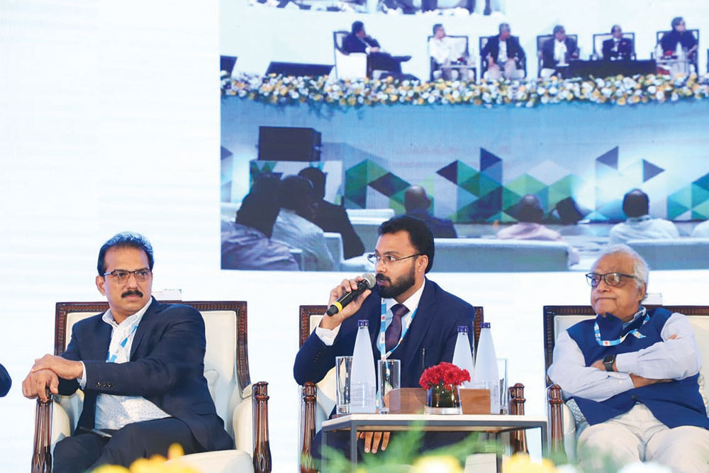 J K Menon addressing the ‘Ascend Kerala-2020’  at Lulu International Convention Centre, in Bolgatti, Kochi.