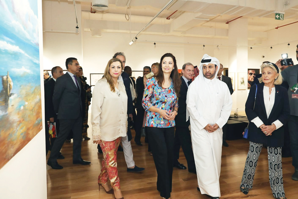 From right: H R H Princess Beatrice of Orleans,  Honourary President of ACWB; Dr. Khalid bin Ibrahim Al Sulaiti, General Manager of Katara; Belen Alfaro, Ambassador of Spain to Qatar; and Soumaya Akbib, President and Founder of ACWB at the launch of “Span