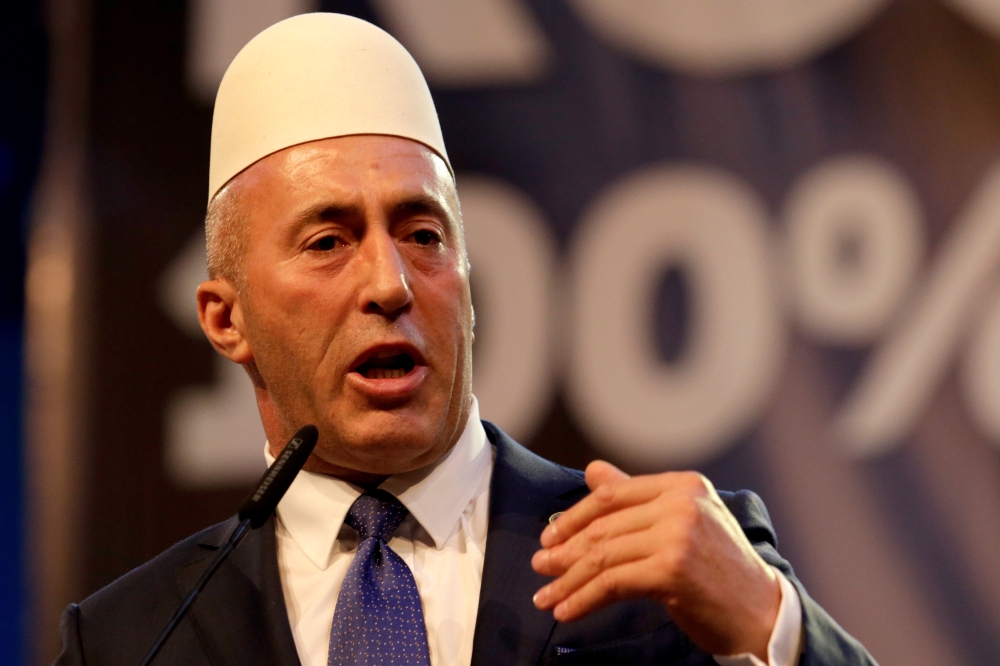Ramush Haradinaj, leader of the Alliance for the Future of Kosovo (AAK) delivers a speech in Pristina, Kosovo, October 3, 2019. Reuters/Florion Goga