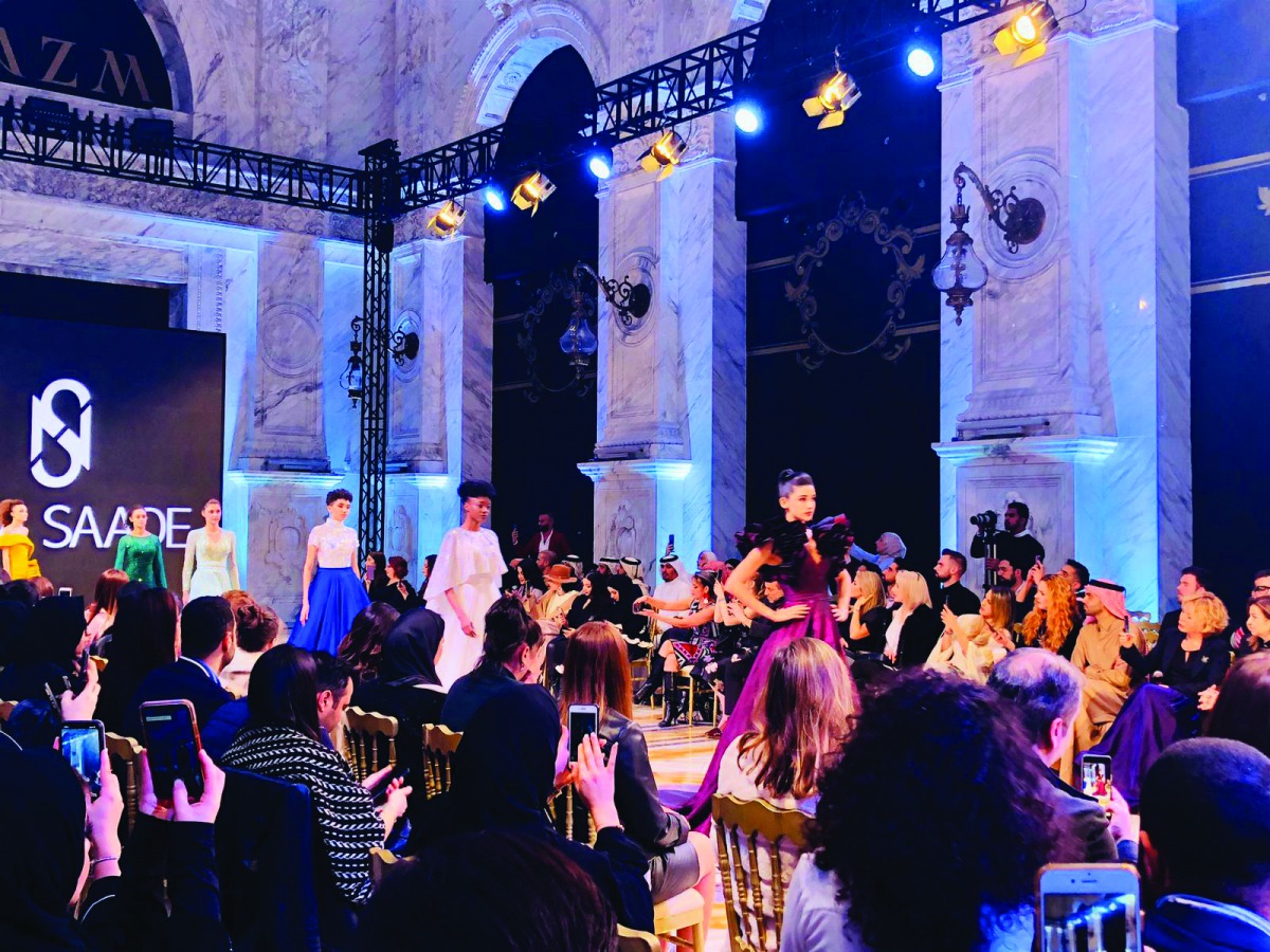Models wearing creations  by Lebanese designer Naja Saade at the opening fashion show held at Al Hazm yesterday as a highlight of Shop Qatar 2020. 