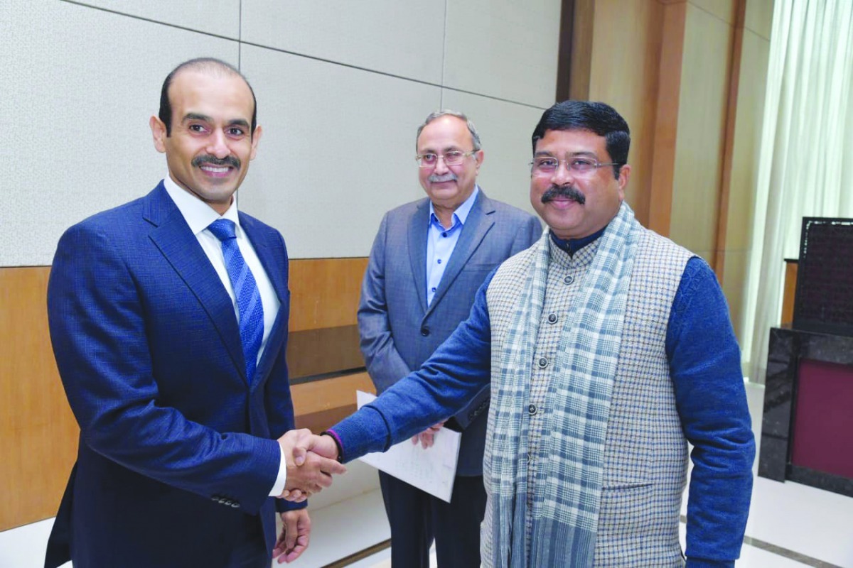 H E Saad Sherida Al Kaabi (left), the Minister of State for Energy Affairs, meeting with Dharmendra Pradhan, India’s Minister of Petroleum & Natural Gas and Minister of Steel, in New Delhi.