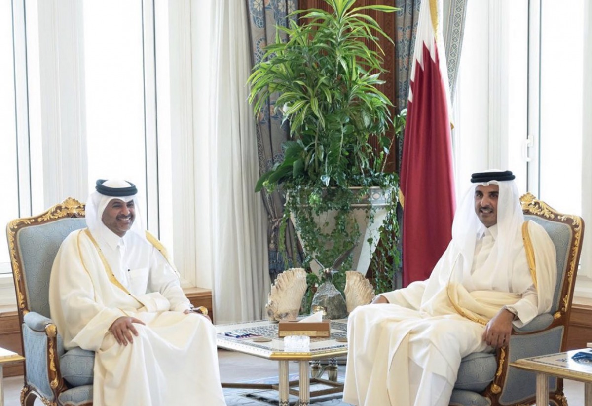 Amir with H E Sheikh Khalid bin Khalifa bin Abdulaziz Al Thani who was appointed as Prime Minister and Minister of Interior at the Amiri Diwan this morning