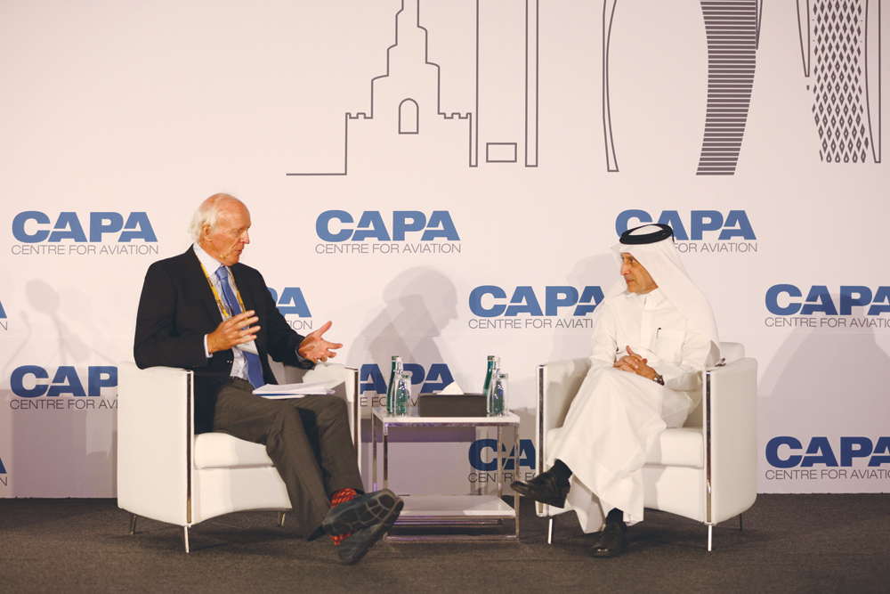 A file photo of Qatar Airways Group Chief Executive, H E Akbar Al Baker (right), with CAPA – Centre for Aviation Chairman Emeritus, Peter Harbison.