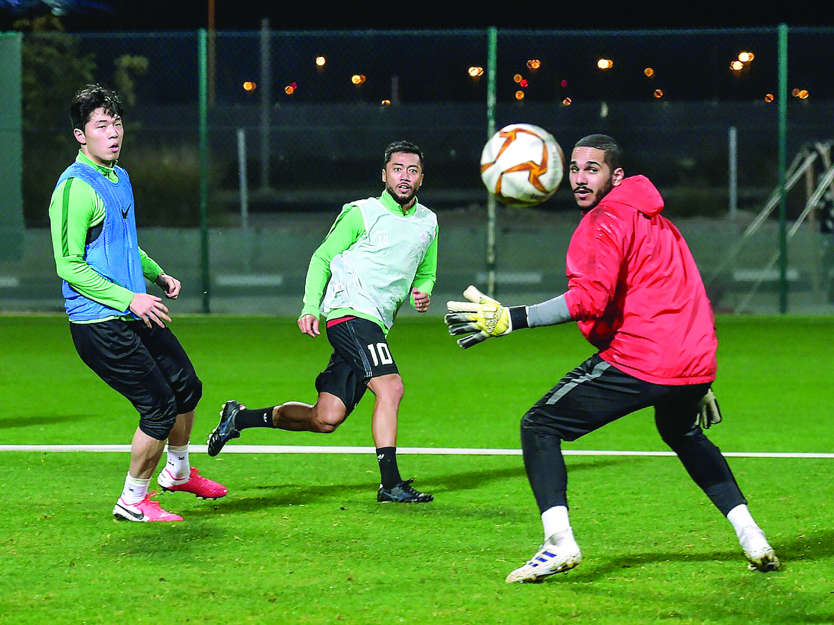 Al Rayyan's players in action during a training session ahead of their QNB Stars League match against leaders Al Duhail yesterday. Picture: Twitter / @AlrayyanSC